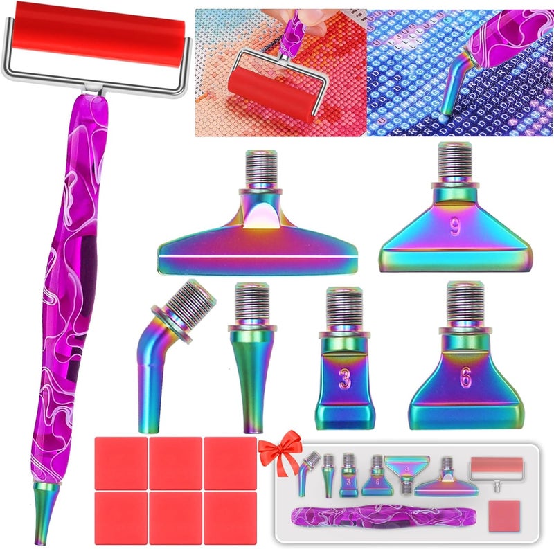 Heyseri 14PCS Diamond Painting Pen Accessories Tools Set, Exquisite Stainless Steel Metal Pen Tips,Ergonomic Diamond Art Pen and 6 Painting Glue Clay,Comfort Grip and Faster Drilling (Purpl Rainbow) - Image 1